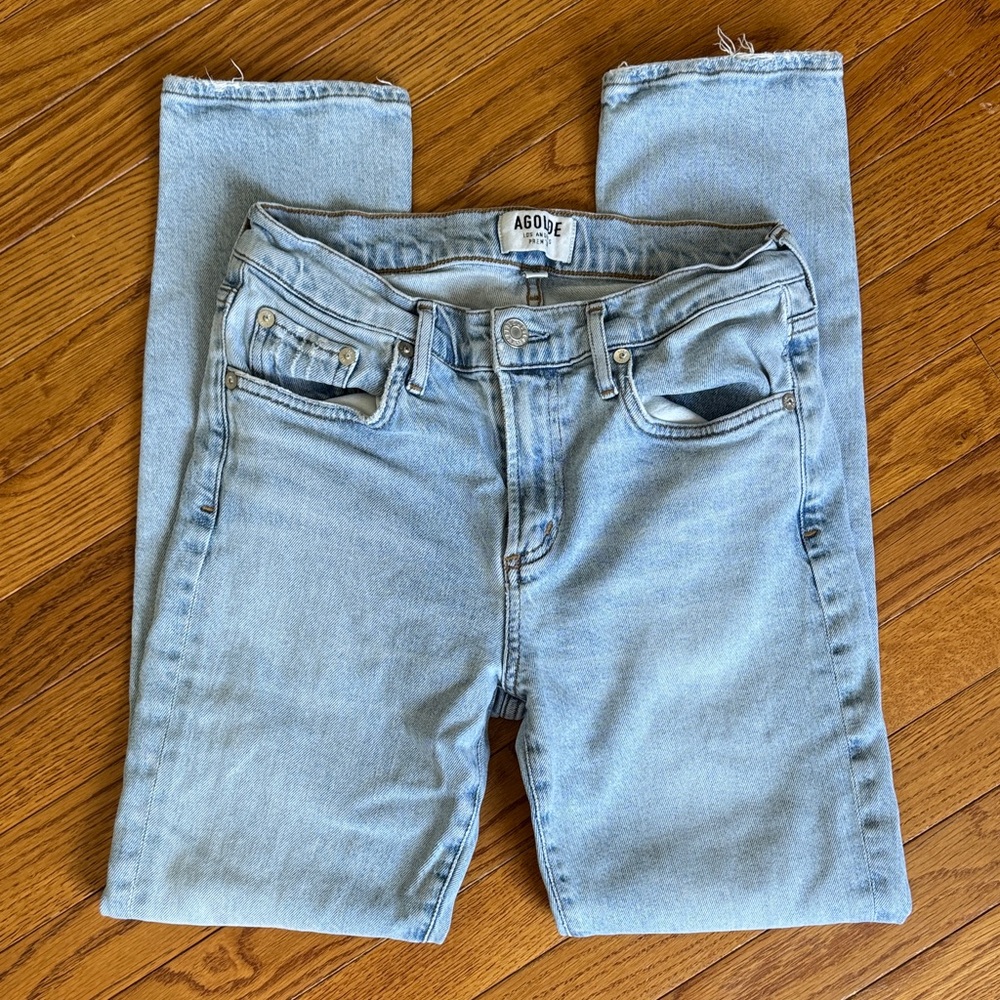 Agolde Toni Slim Straight Leg Sky Blue Denim Jeans Womens 26